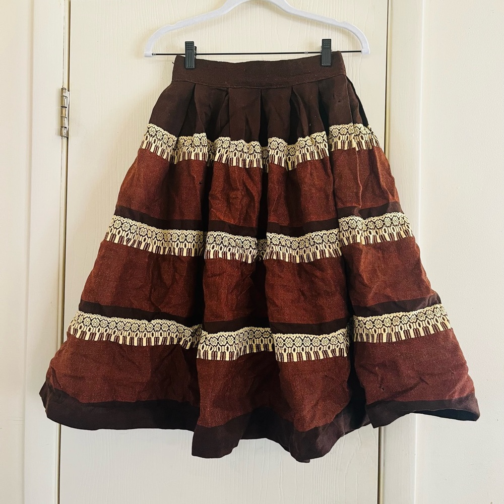 VTG 1950s Folk Embroidered handmade A Line high waist hippie cottagecore skirt